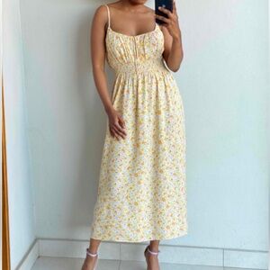 Wayf Floral midi dress strappy empire waist size Large New feminine